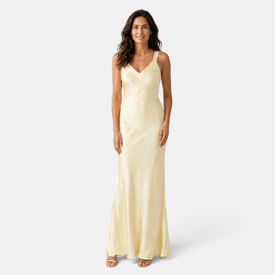 Vestido Satén Amarillo Invitada de Boda