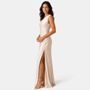 Vestido Largo Champagne Invitada de Boda Mujer