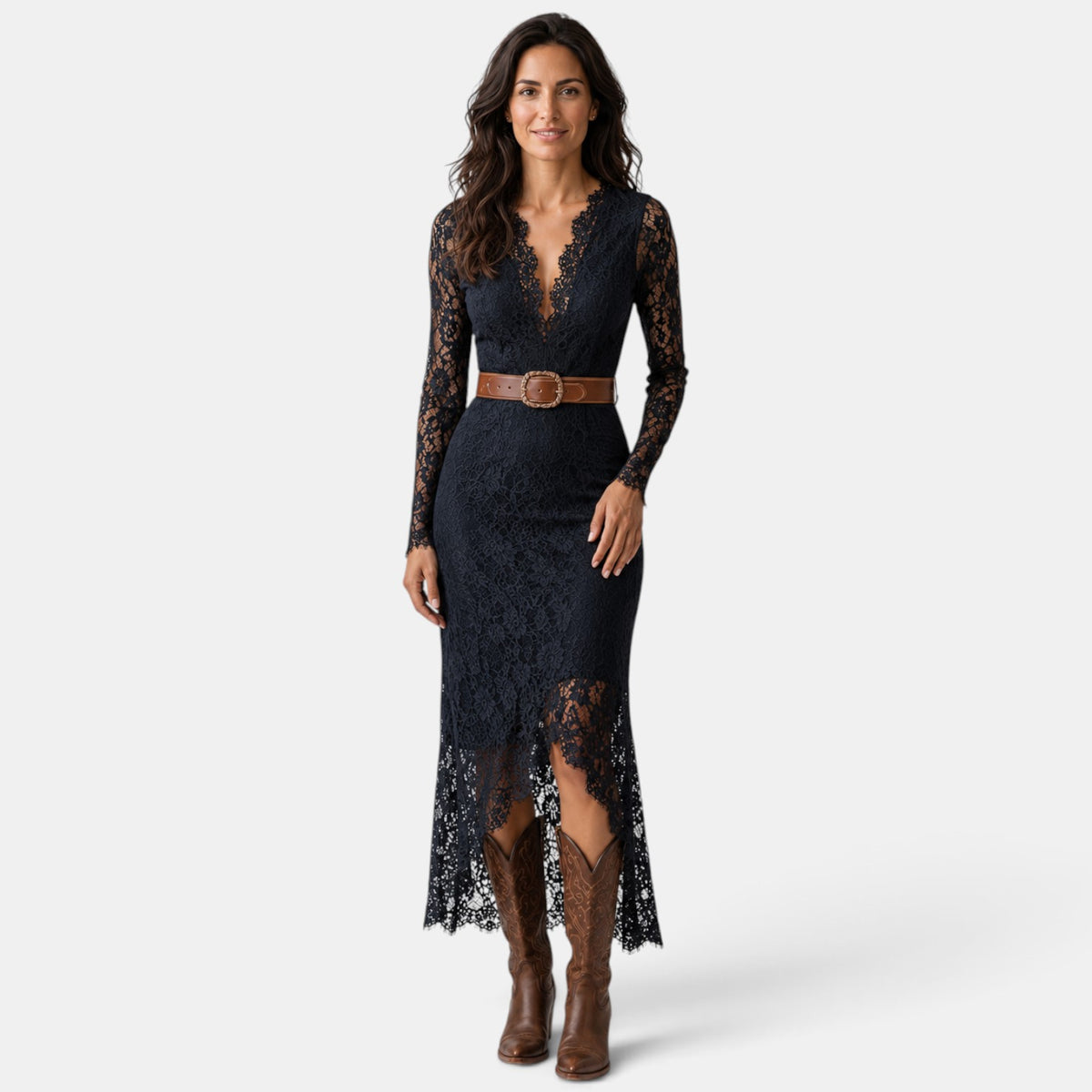 Vestido Invitada de Boda Midi Boho Manga Larga con Abertura