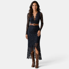 Vestido Invitada de Boda Midi Boho Manga Larga con Abertura