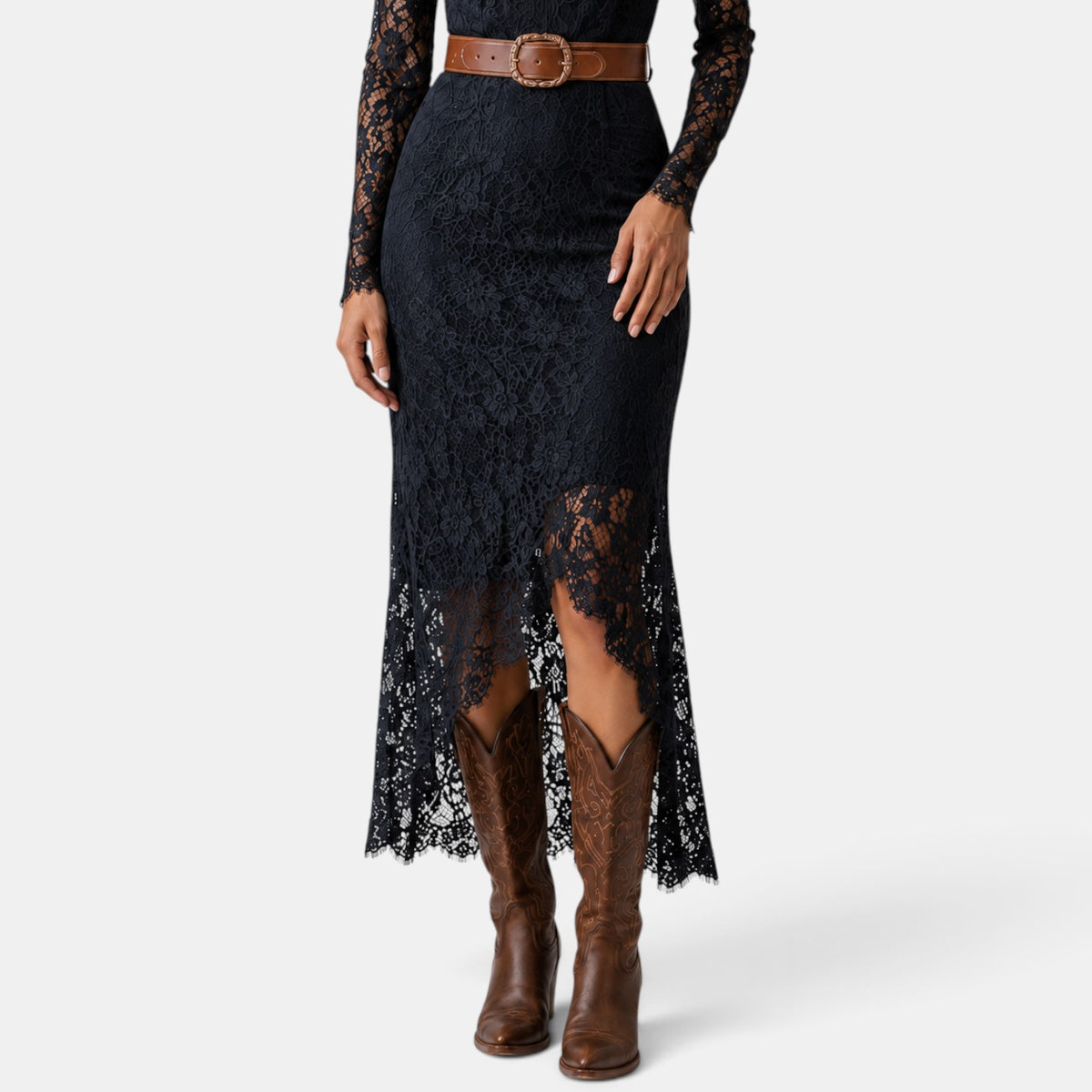 Vestido Invitada de Boda Midi Boho Manga Larga con Abertura