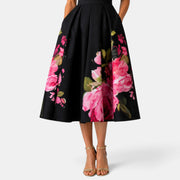 Vestido Invitada de Boda Negro Midi Floral Plisado