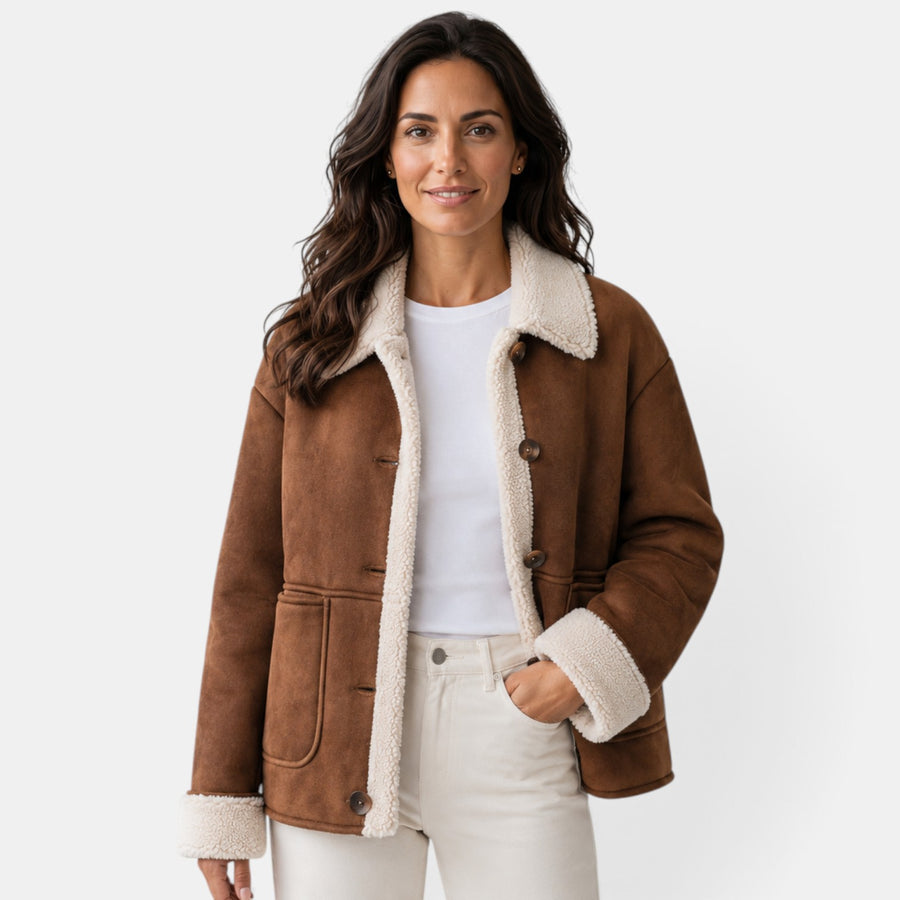 Chaqueta Mujer Oversize Marrón con Borreguito