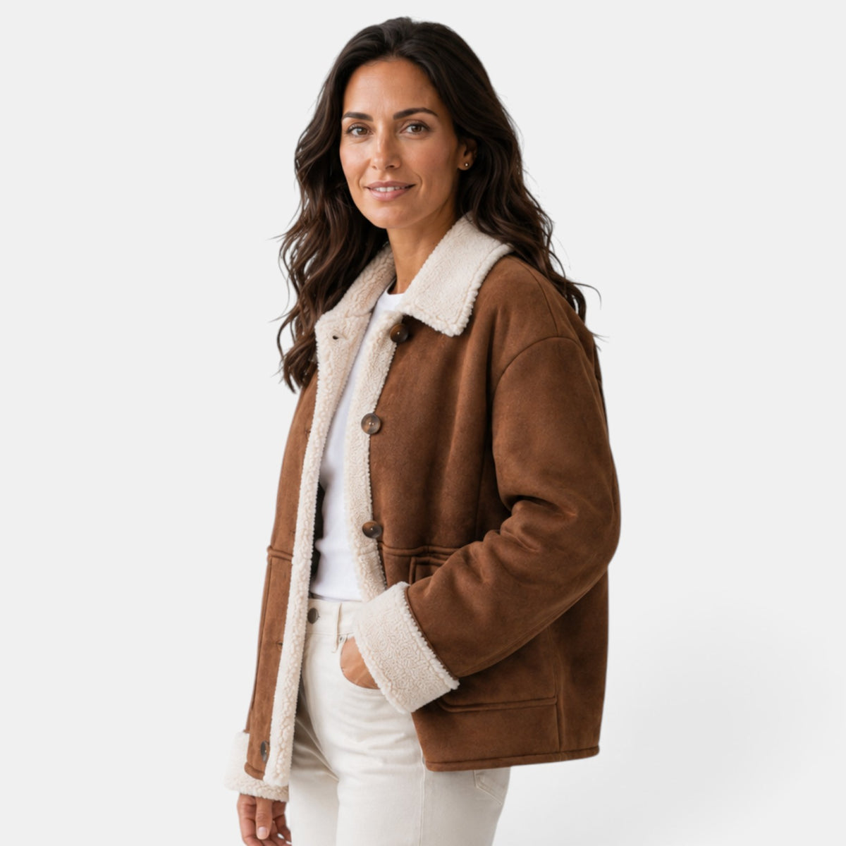 Chaqueta Mujer Oversize Marrón con Borreguito