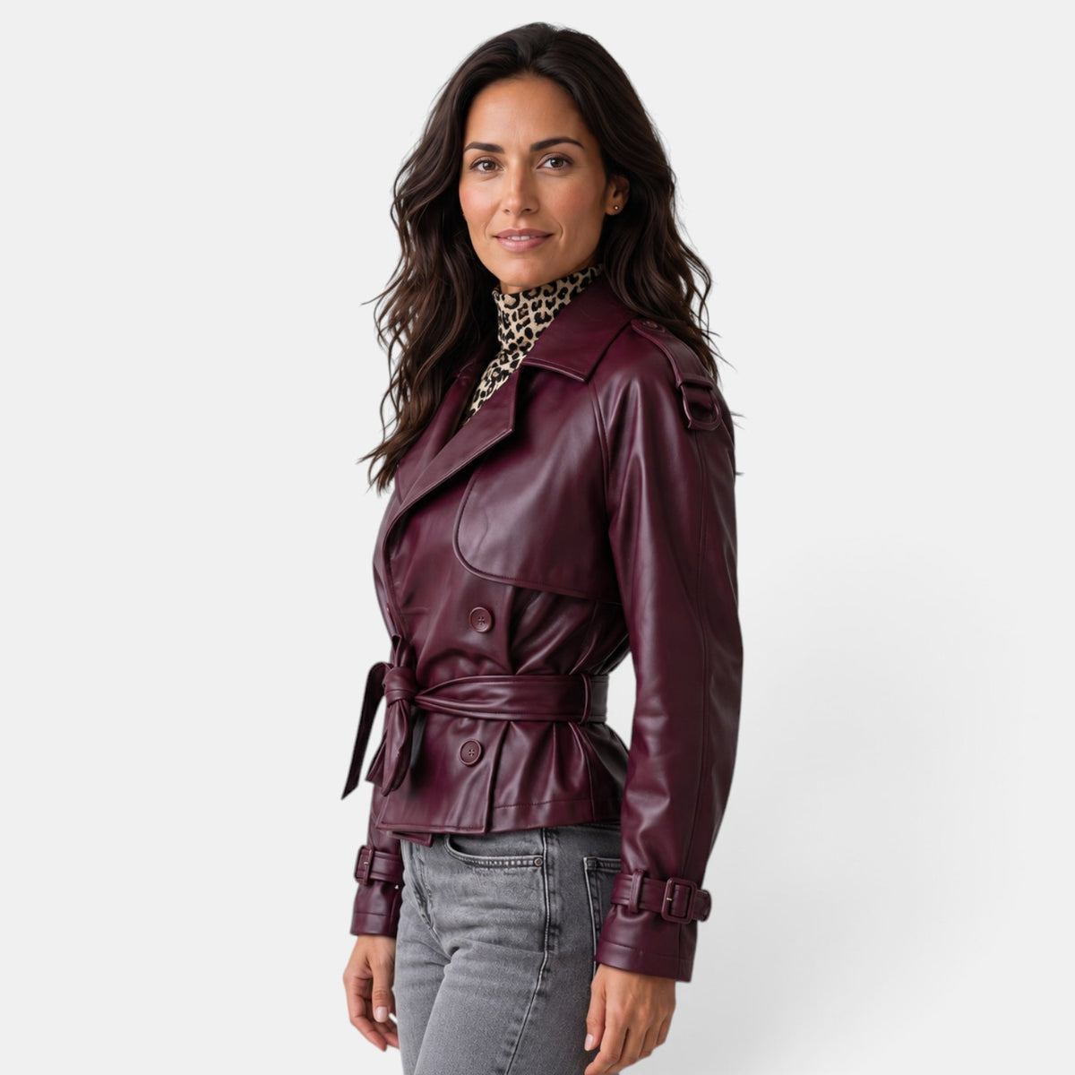 Chaqueta de Cuero Mujer Burdeos