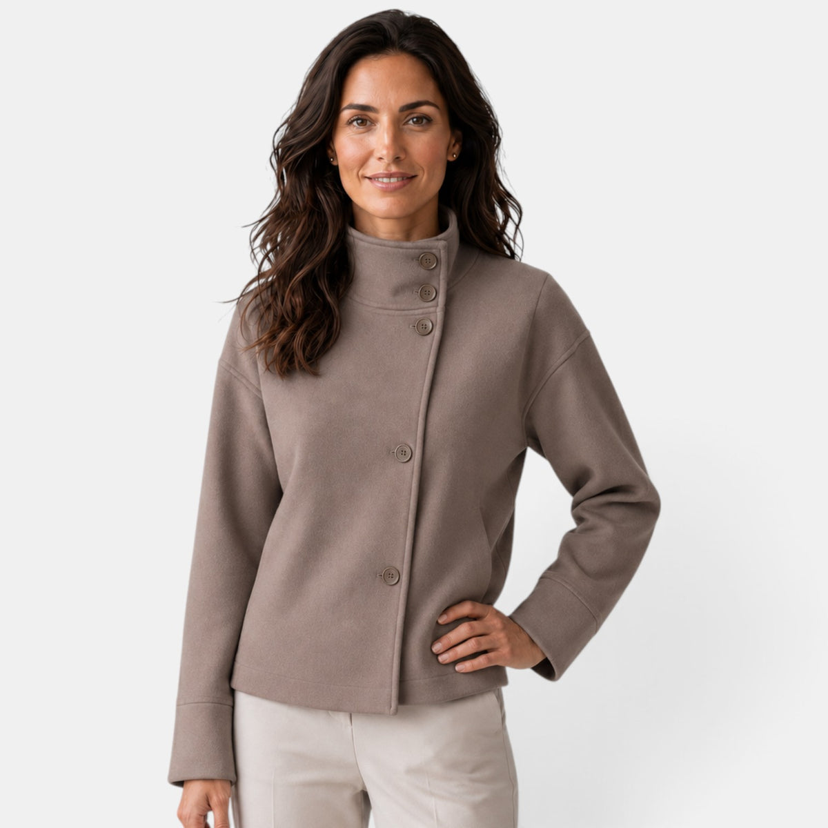 Chaqueta Mujer Lana Cuello Alto