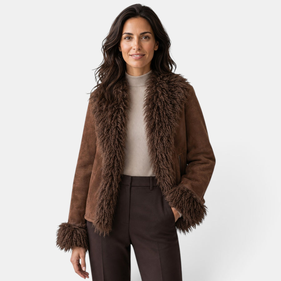 Chaqueta Marrón Efecto Pelo Mujer - Abrigo Elegante