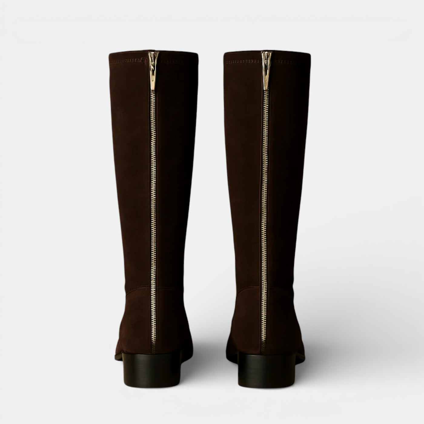 Botas Altas de Ante para Mujer con Cremallera y Tacón Bajo