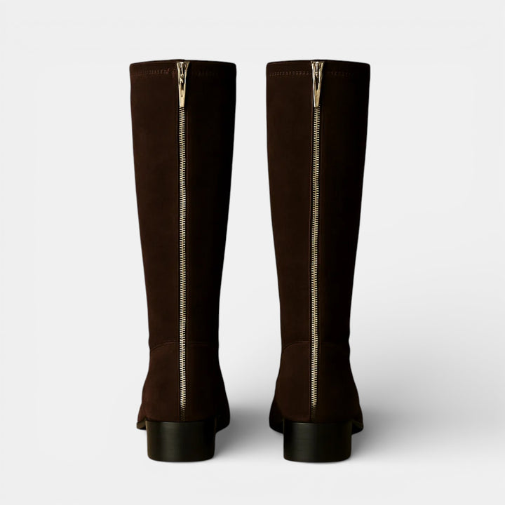 Botas Altas de Ante para Mujer con Cremallera y Tacón Bajo