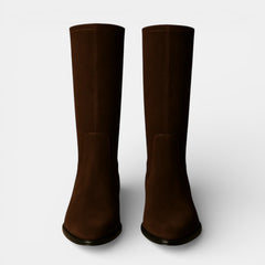 Botas Altas de Ante para Mujer con Cremallera y Tacón Bajo