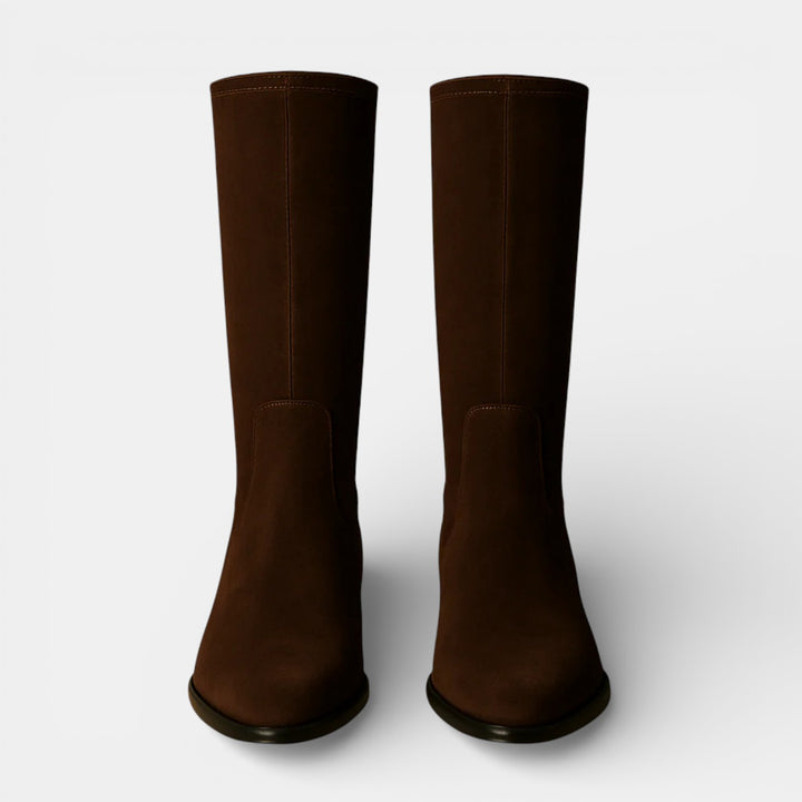 Botas Altas de Ante para Mujer con Cremallera y Tacón Bajo