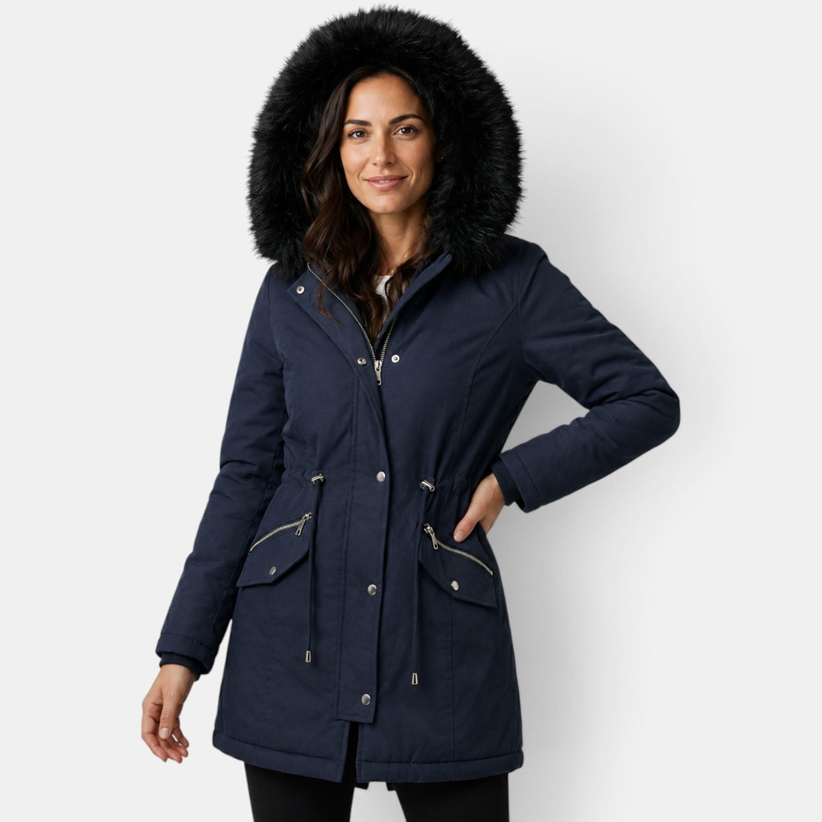 Abrigo de Invierno Mujer con Capucha de Pelo - Cálido y Elegante