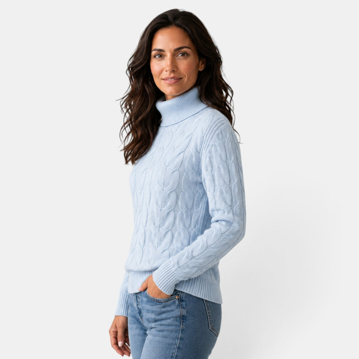 Jersey Mujer de Punto Trenzado con Cuello Alto - Cálido de Invierno