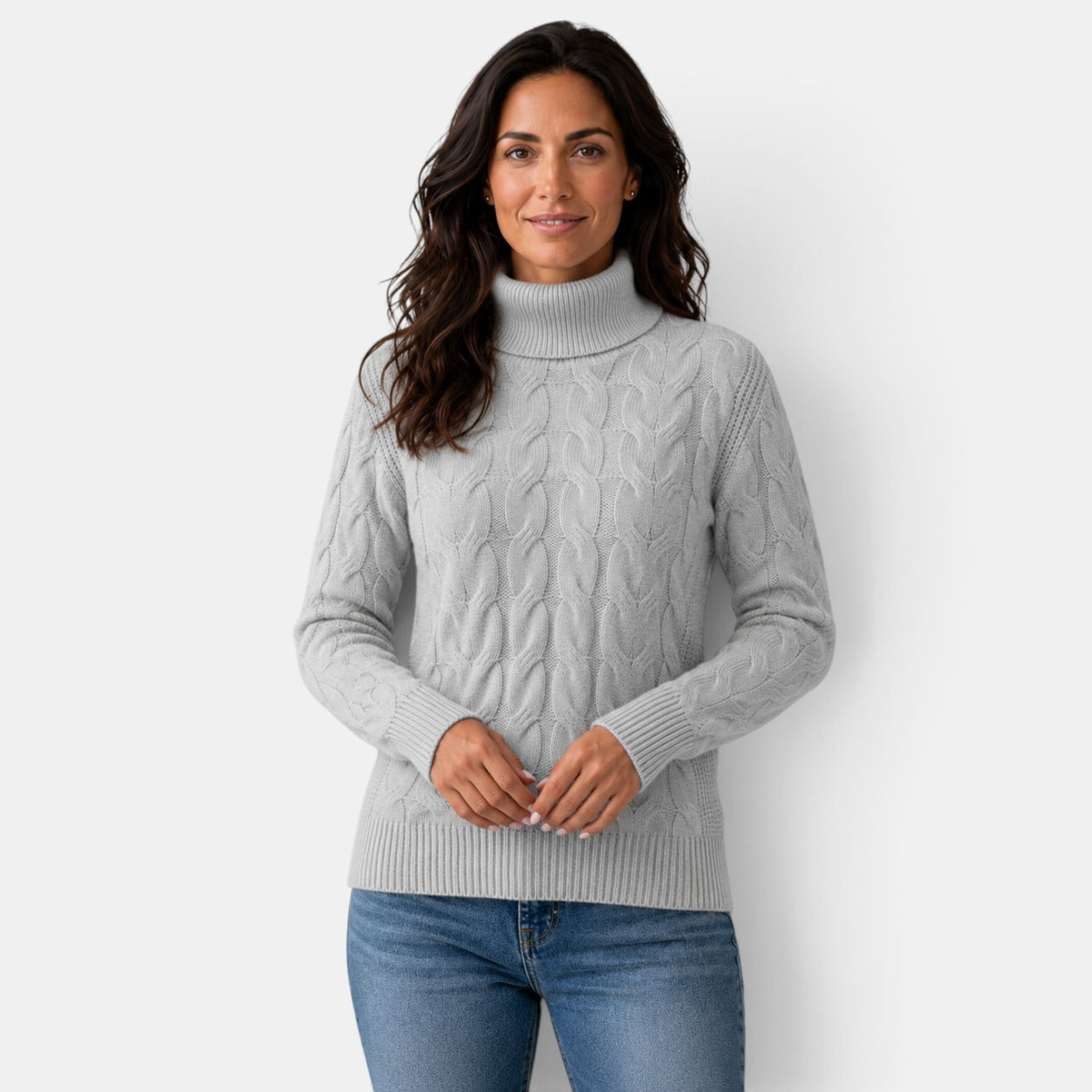 Jersey Mujer de Punto Trenzado con Cuello Alto - Cálido de Invierno