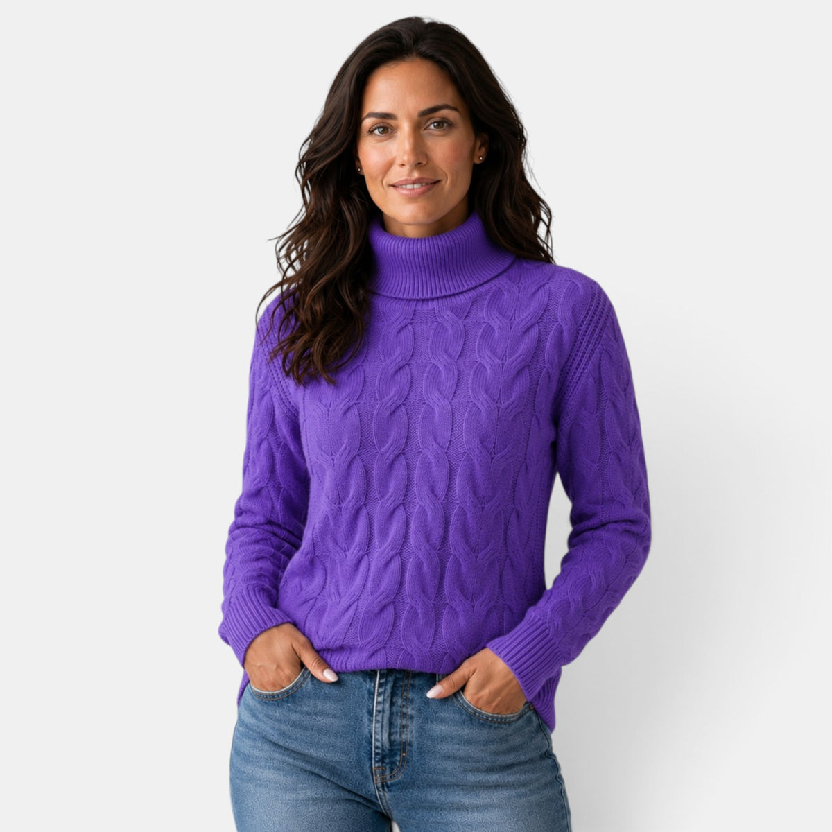 Jersey Mujer de Punto Trenzado con Cuello Alto - Cálido de Invierno