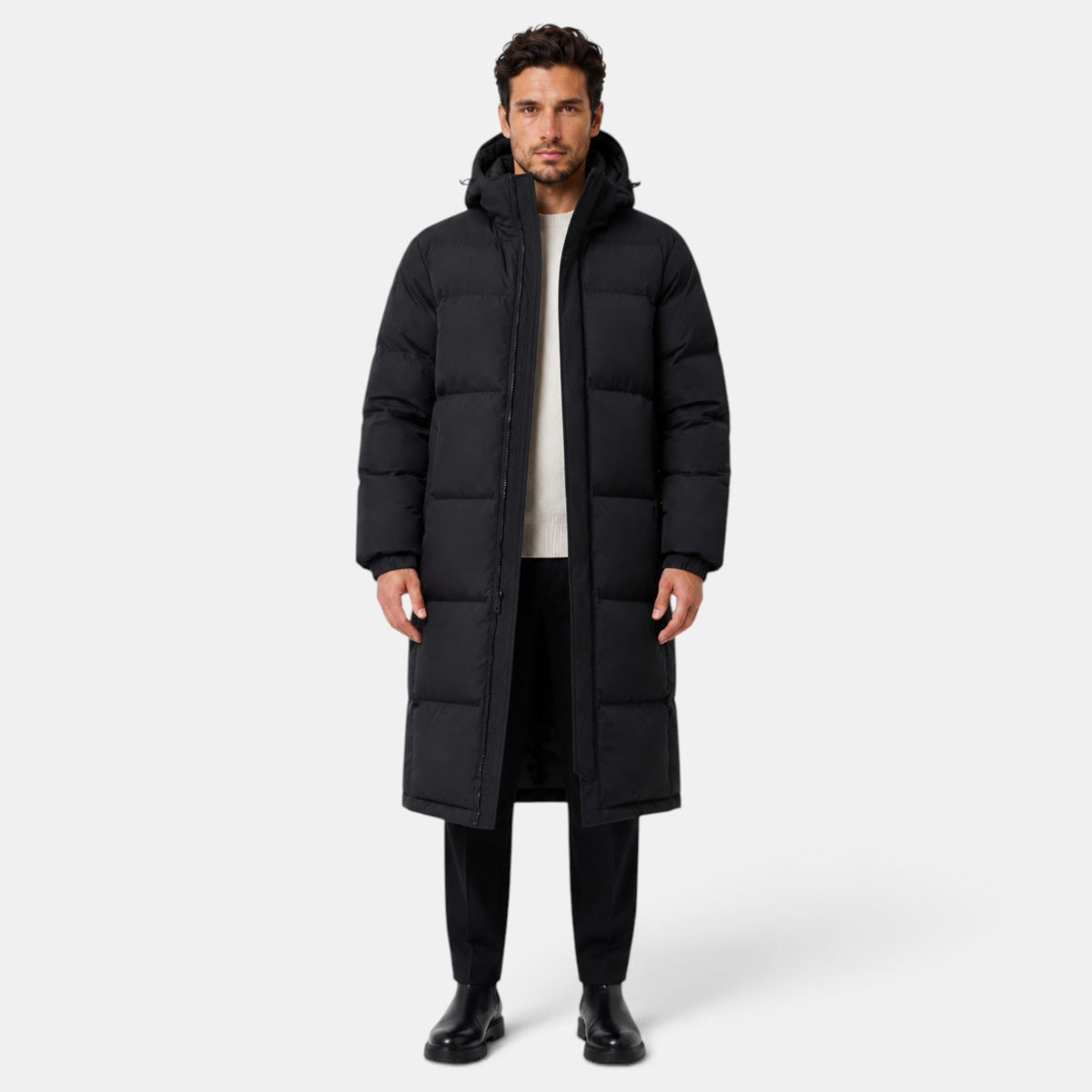 Abrigo Acolchado Largo para Hombre con Capucha - Impermeable al Viento y Cálido