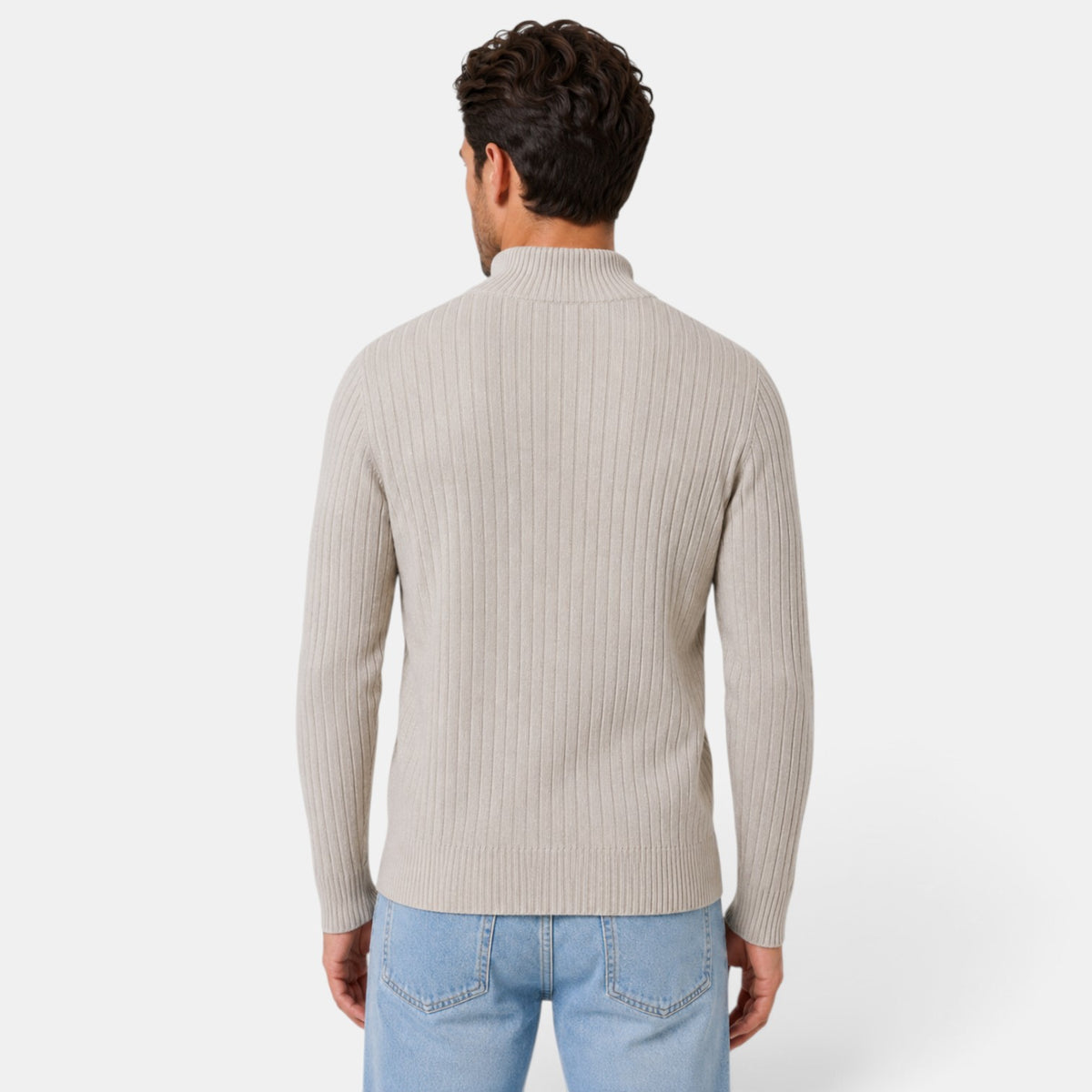 Cárdigan Hombre de Punto Acanalado con Cremallera y Cuello Alto