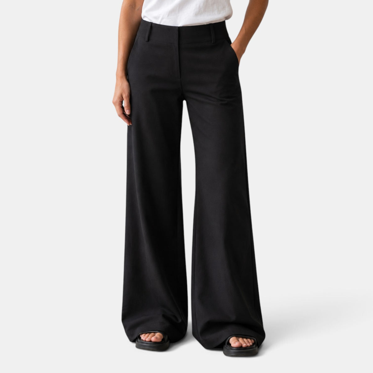 Pantalón de Vestir Mujer Negro Pierna Ancha
