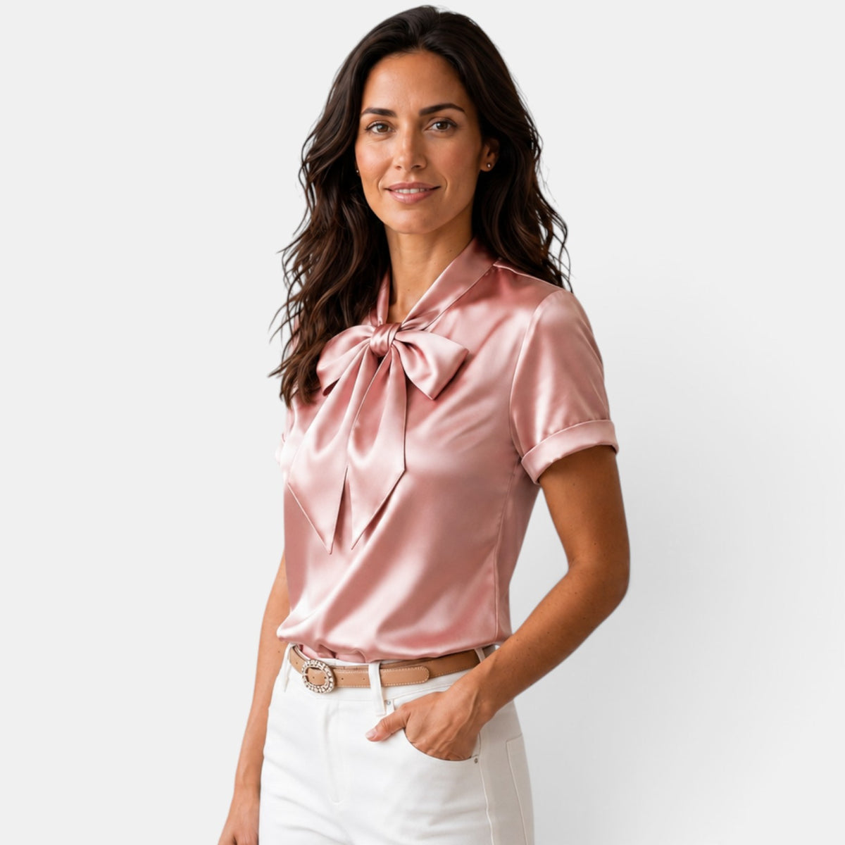 Blusa Satinada Mujer con Lazo