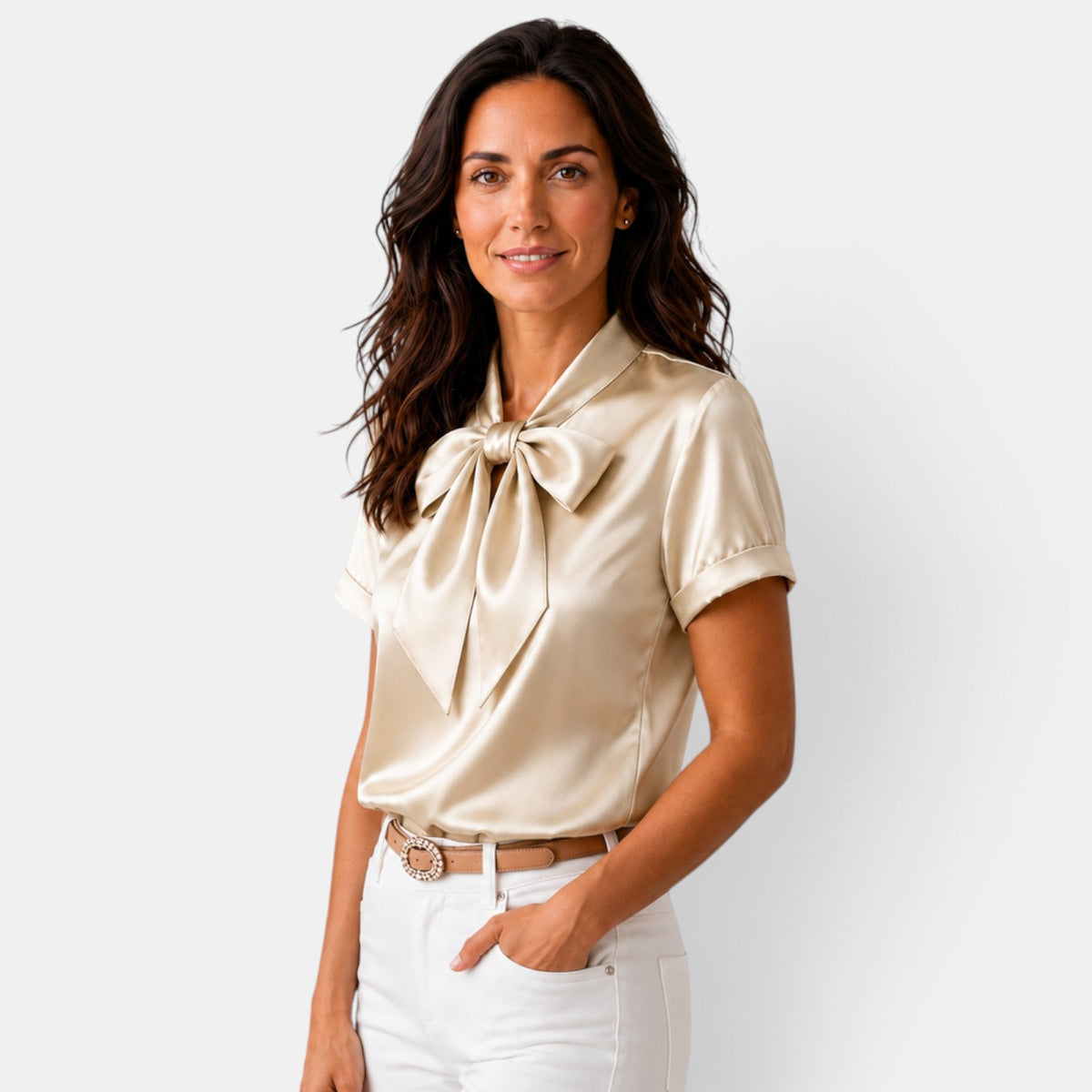 Blusa Satinada Mujer con Lazo