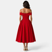 Vestido Midi con Escote Off-Shoulder y Falda Evasé para Mujer