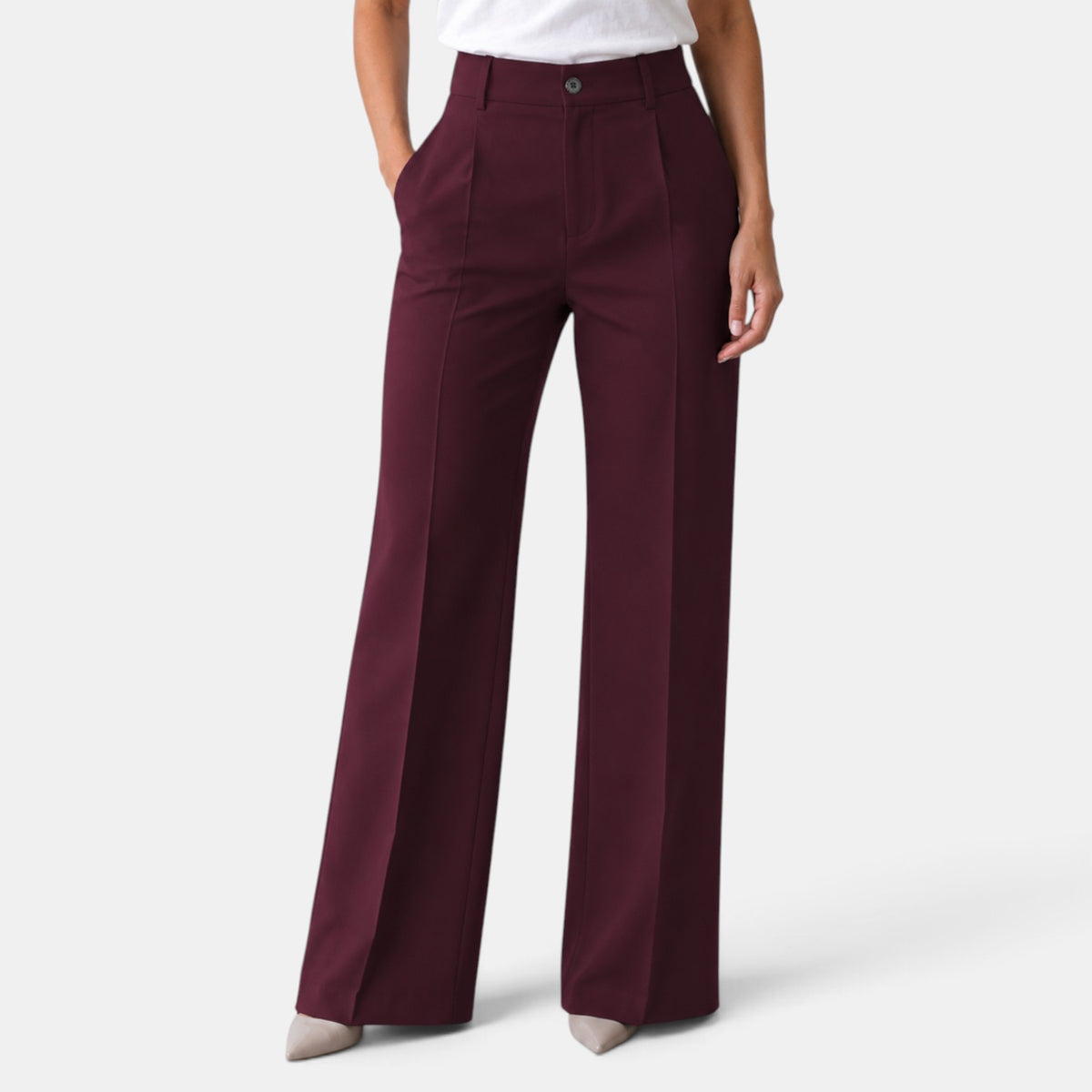 Pantalón de Vestir para Mujer de Tiro Alto y Corte Recto con Pinzas y Bolsillos
