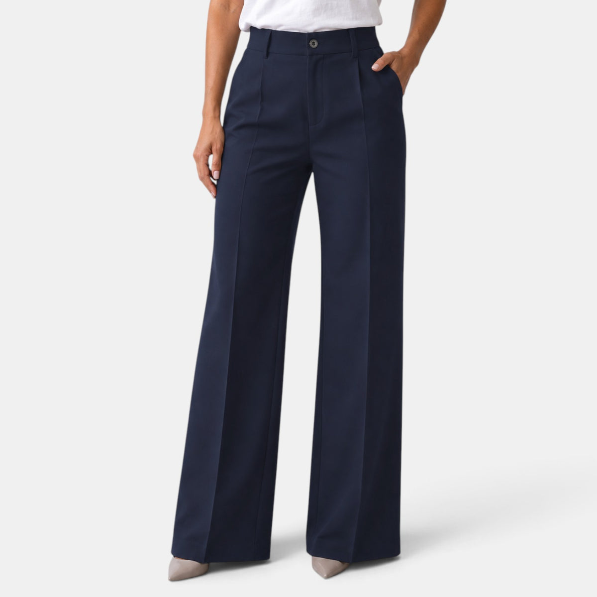 Pantalón de Vestir para Mujer de Tiro Alto y Corte Recto con Pinzas y Bolsillos
