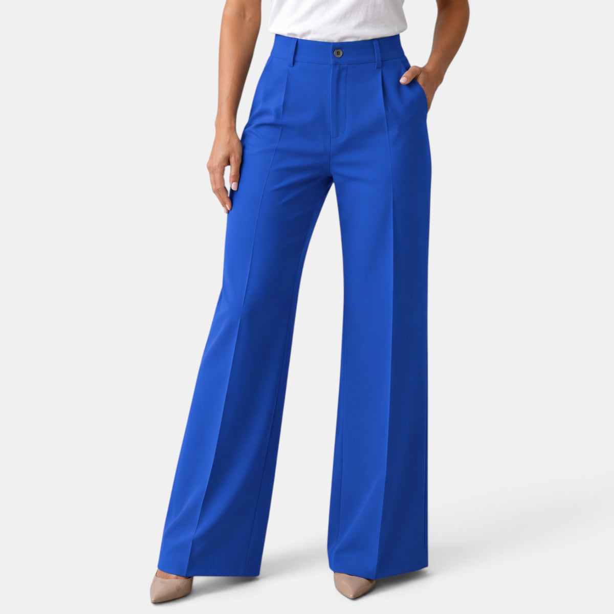 Pantalón de Vestir para Mujer de Tiro Alto y Corte Recto con Pinzas y Bolsillos