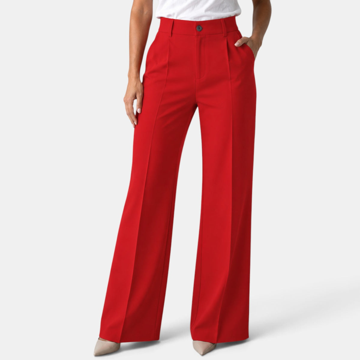 Pantalón de Vestir para Mujer de Tiro Alto y Corte Recto con Pinzas y Bolsillos