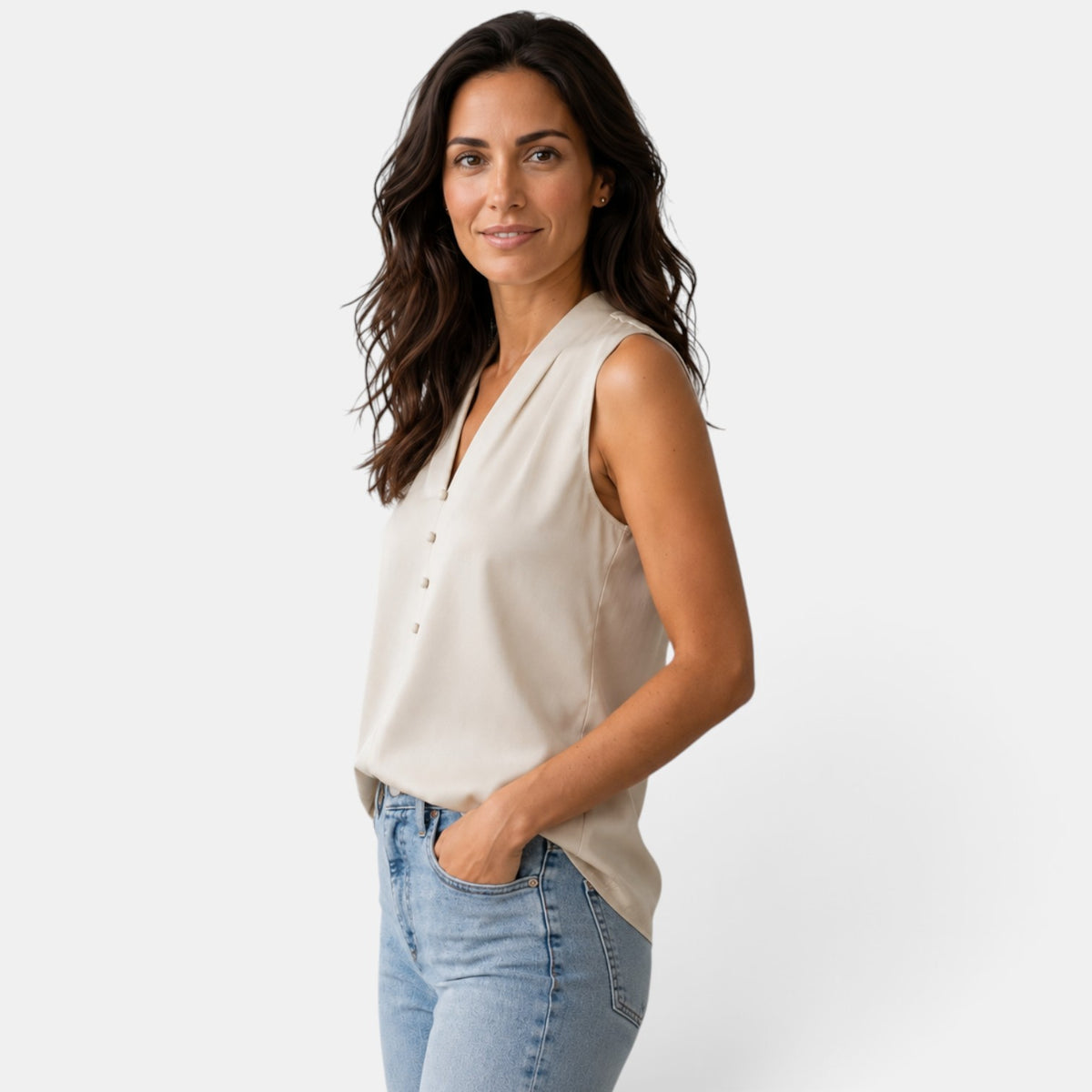 Blusa Satinada Mujer Escote V