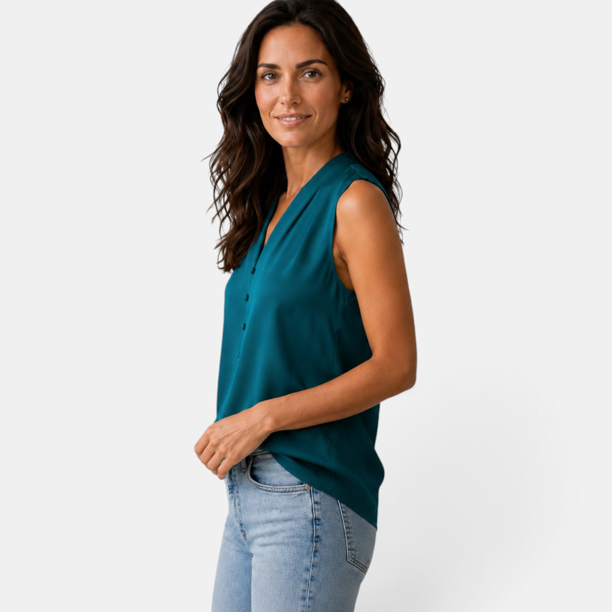 Blusa Satinada Mujer Escote V