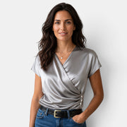 Blusa Satinada Mujer Escote Cruzado