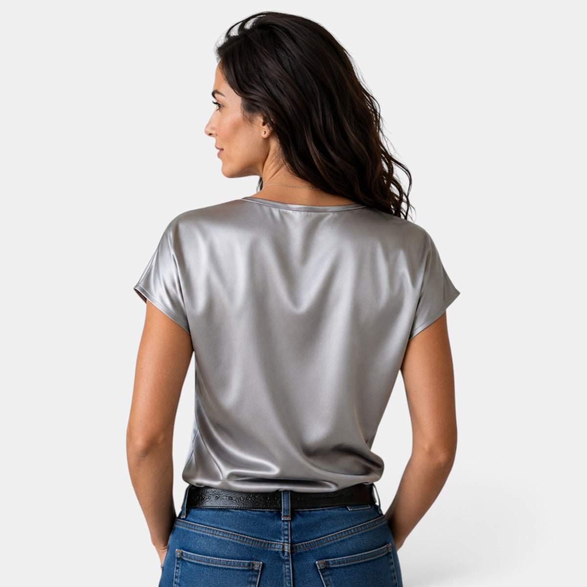 Blusa Satinada Mujer Escote Cruzado