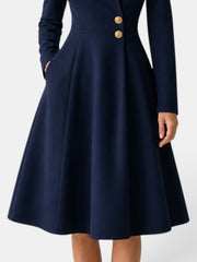 Women's Elegant Tailored Collar Dress with Gold Buttons
