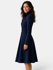 Women's Elegant Tailored Collar Dress with Gold Buttons