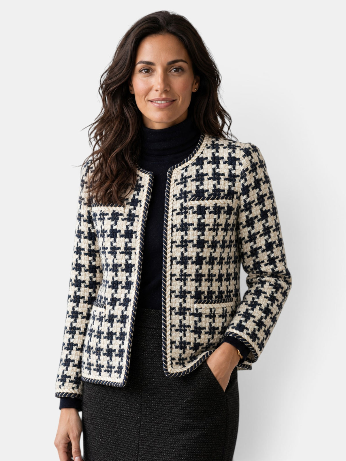 Chaqueta Mujer Pata de Gallo Azul Marino