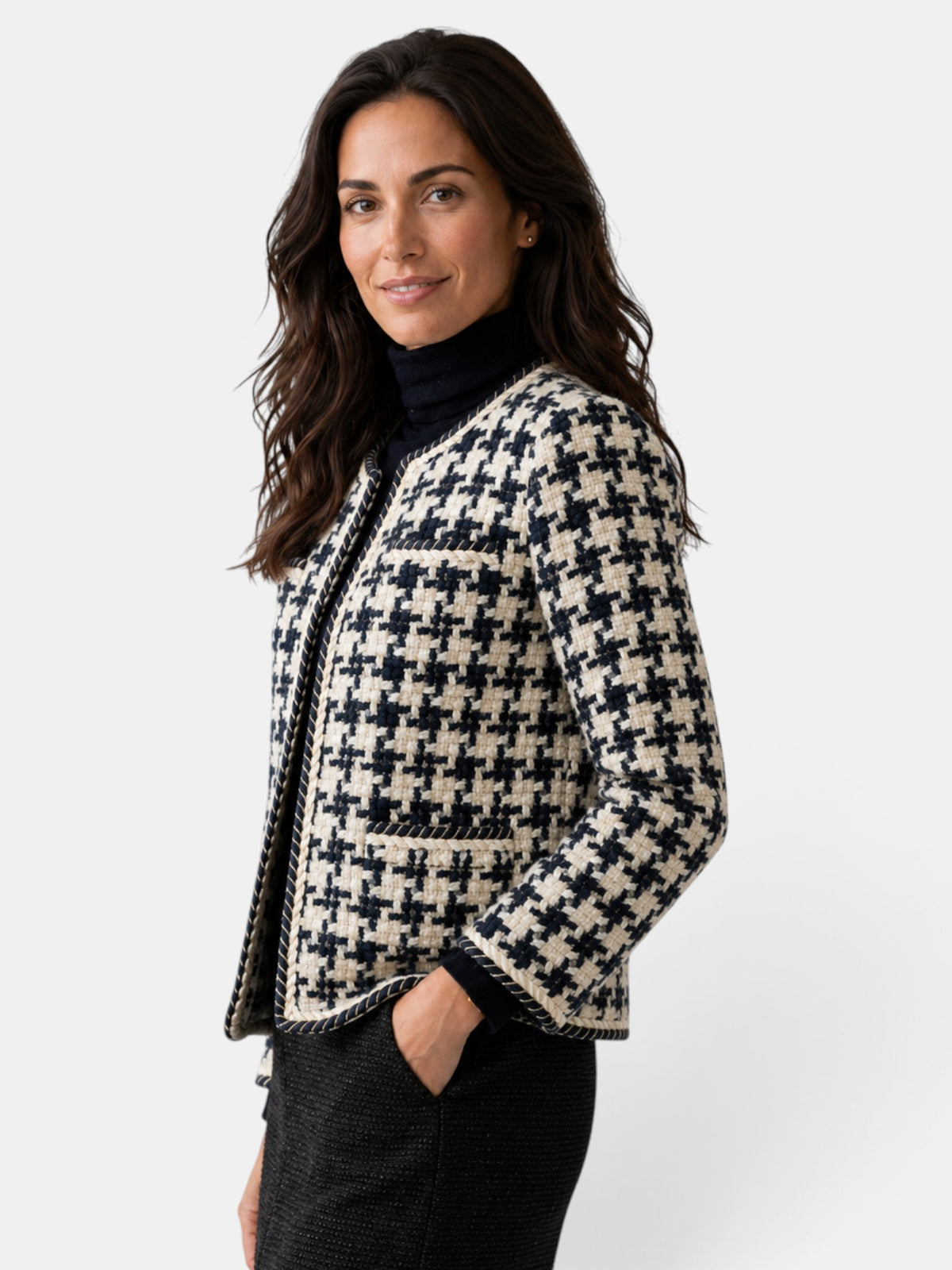 Chaqueta Mujer Pata de Gallo Azul Marino