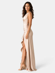 Vestido Satinado Mujer Un Hombro