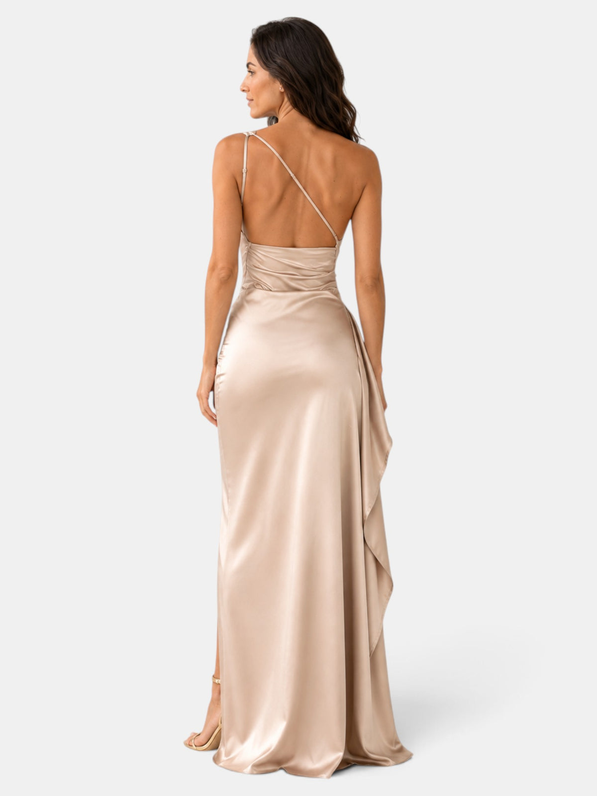 Vestido Satinado Mujer Un Hombro