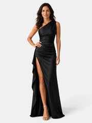 Vestido Satinado Mujer Un Hombro