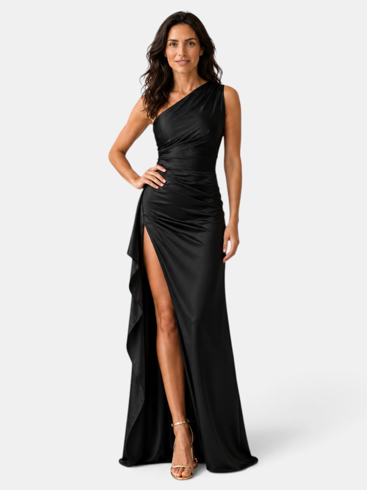 Vestido Satinado Mujer Un Hombro