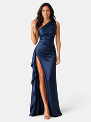 Vestido Satinado Mujer Un Hombro
