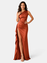 Vestido Satinado Mujer Un Hombro