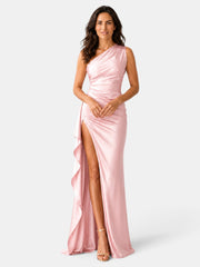Vestido Satinado Mujer Un Hombro