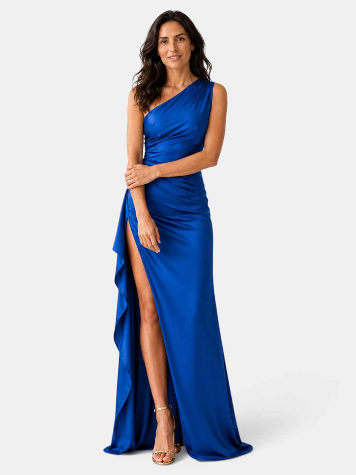 Vestido Satinado Mujer Un Hombro