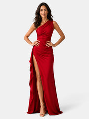 Vestido Satinado Mujer Un Hombro