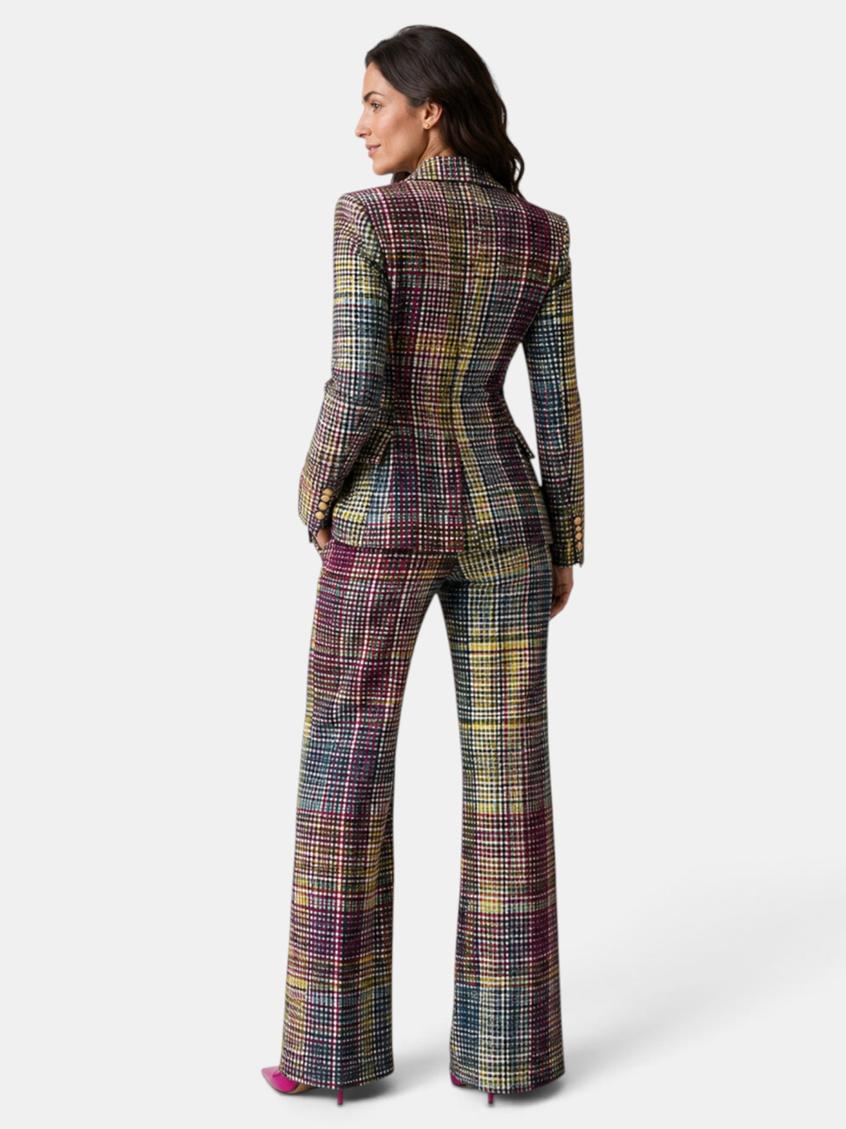 Traje Mujer Multicolor Cuadros Blazer y Pantalón