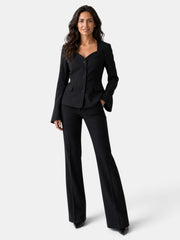 Women's Elegant Black Straight-Leg Pant Suit