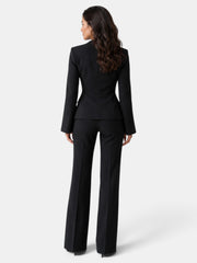 Women's Elegant Black Straight-Leg Pant Suit