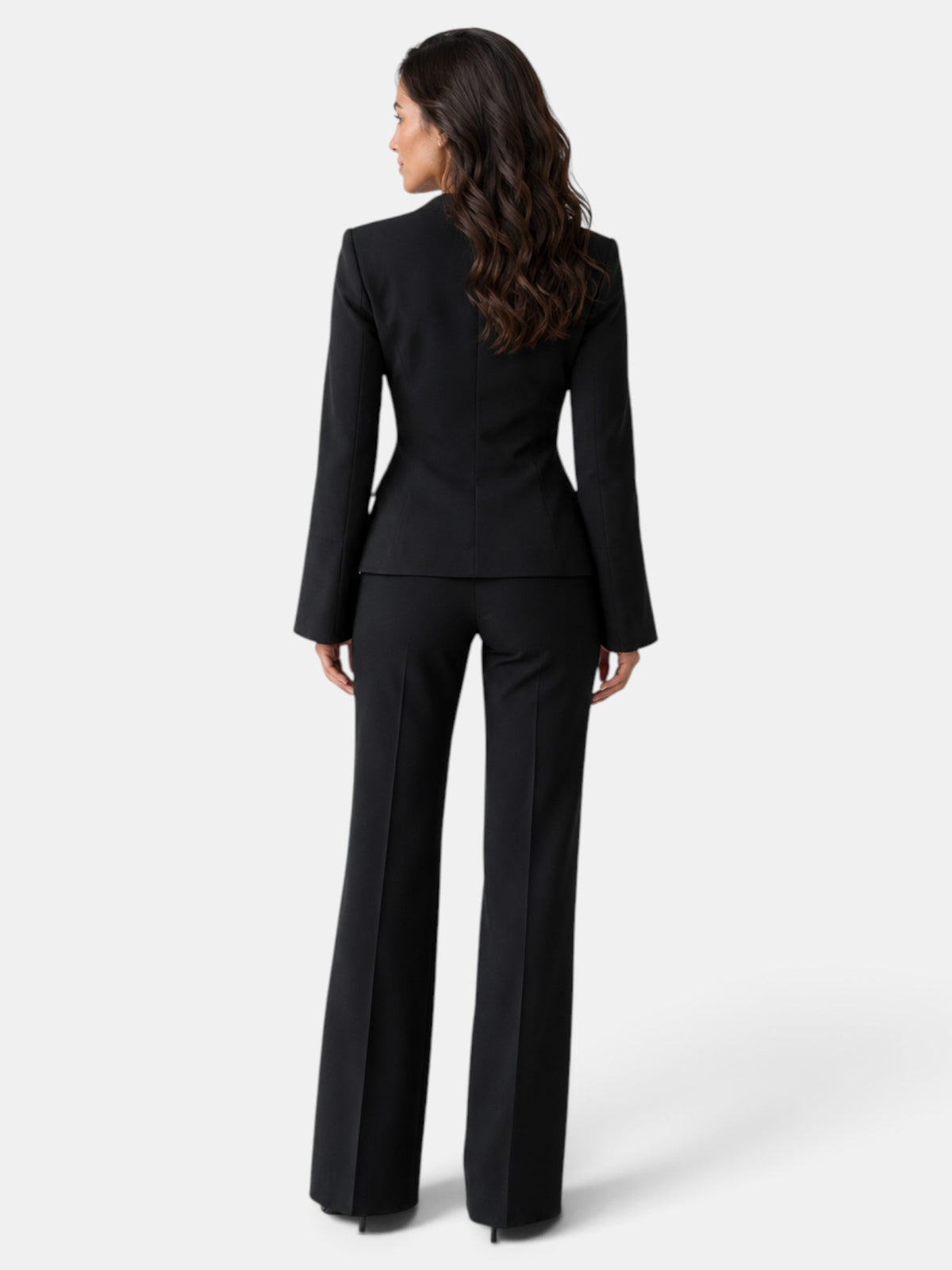Women's Elegant Black Straight-Leg Pant Suit
